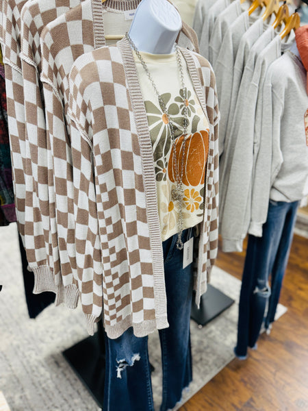 Mocha Checkered Sweater Cardigan