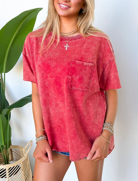 Red Vintage Washed French Cotton Pocket Tee