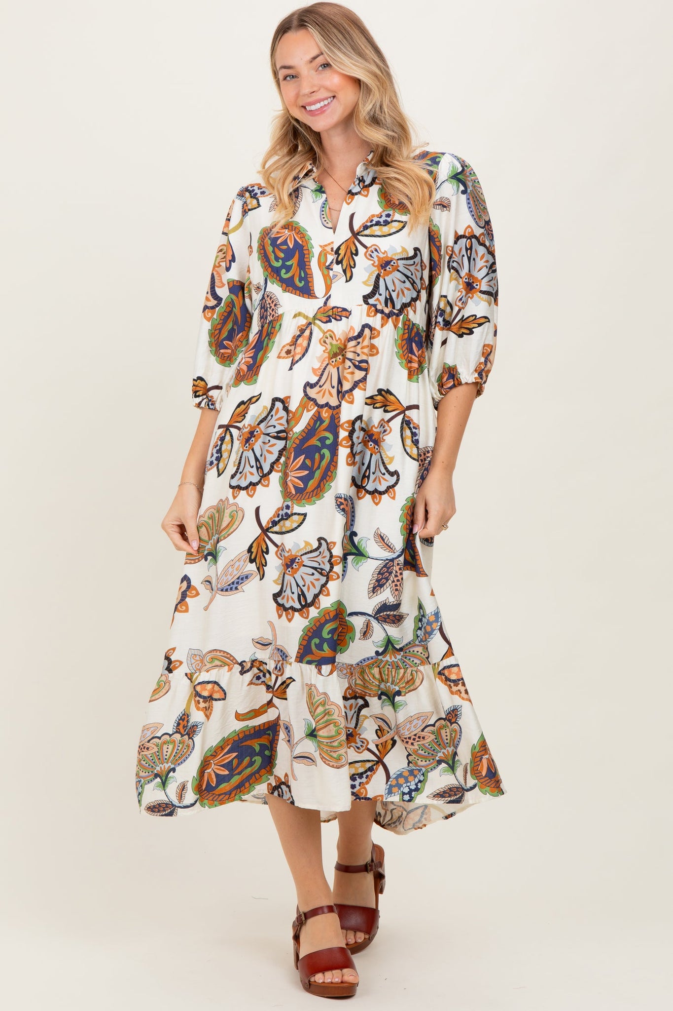 UMGEE Cream Boho Floral Dress