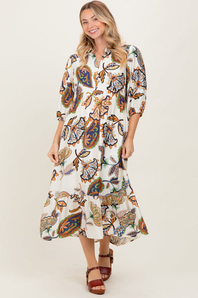 UMGEE Cream Boho Floral Dress