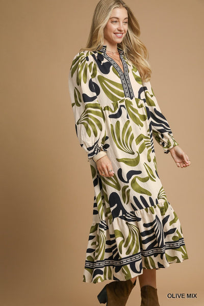 UMGEE Boho Leafy Print Maxi Dress