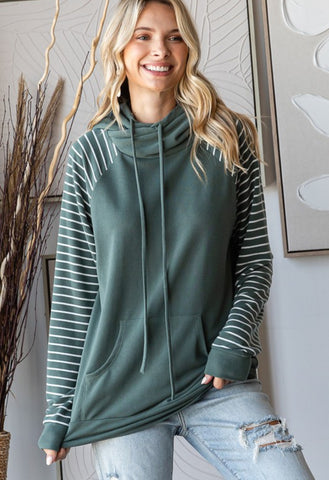 Stripe Contrast Hooded Sweatshirt Pullover