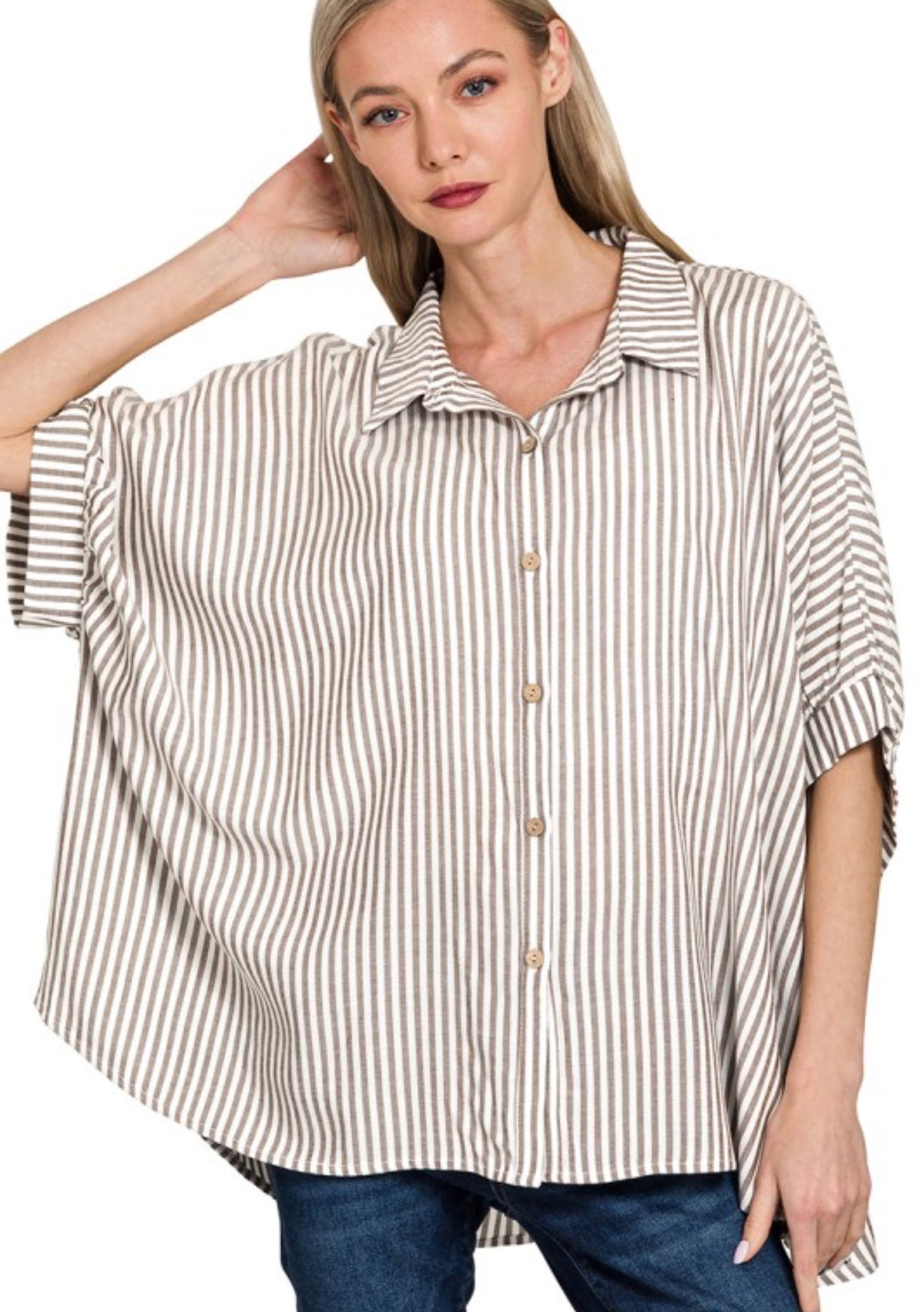 Lucky Stripes Oversized Button Up Brown Stripe