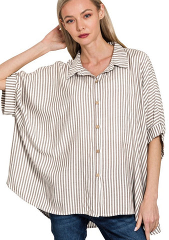 Lucky Stripes Oversized Button Up Brown Stripe