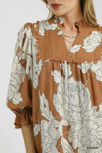 UMGEE Mocha Floral Babydoll Dress