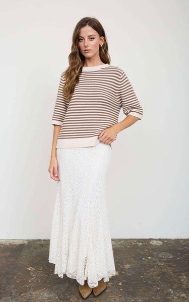 Textured Stripe Knit Top Cocoa Cream