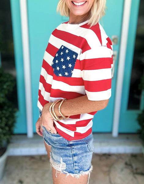 Red Stripe Star Pocket Top