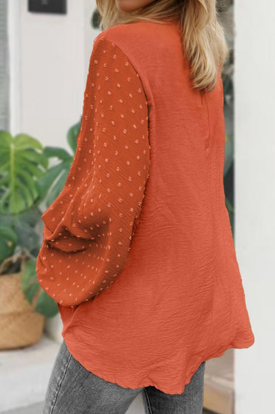 Copper Swiss Dot Balloon Sleeve Top