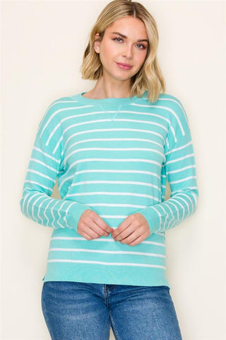 Stripe Crew Neck Sweater Top Mint