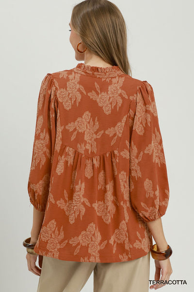 UMGEE Floral Textured Top Terracotta