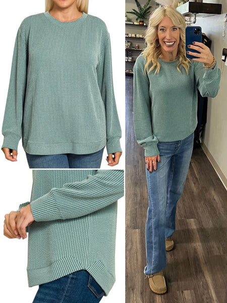 Presley Ribbed Long Sleeve Top Jade