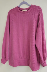 Corded Textured Raglan Pullover Pink