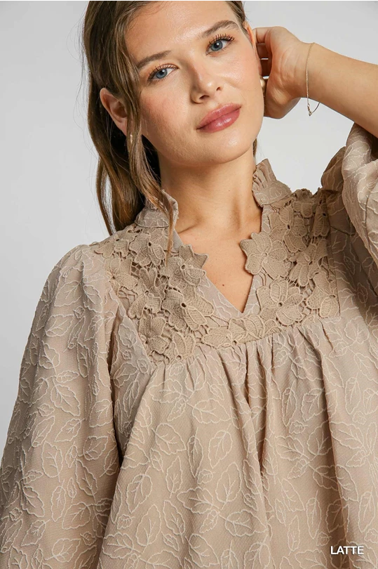 UMGEE Floral Lace Contrast Dress Latte