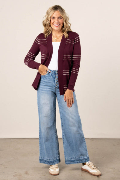 Stitch Stripe Cardigan Plum