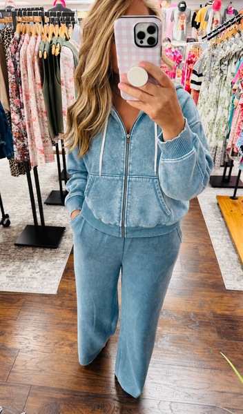 Mineral Wash Full Length Lounge Pant Blue Grey