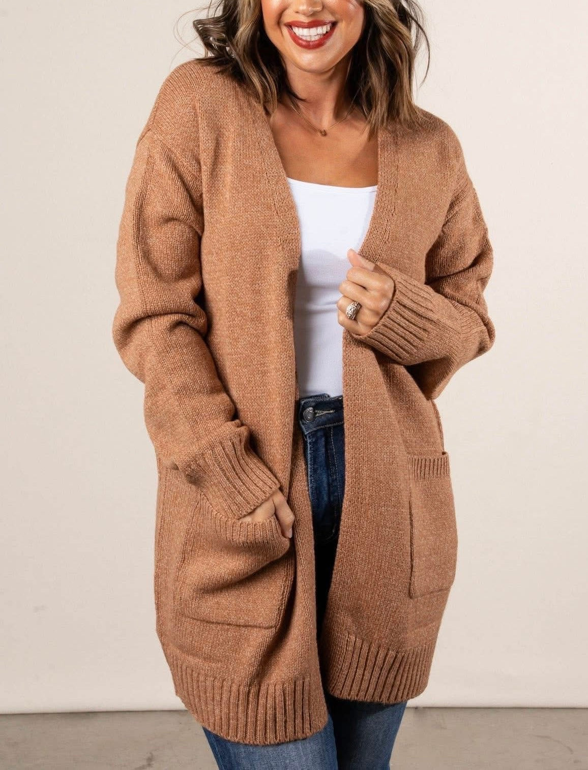 Essential Sweater Cardigan Camel