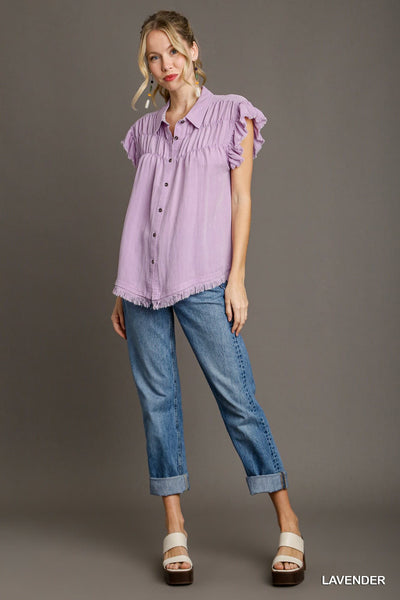 UMGEE Mineral Wash Button Down Top Lavender