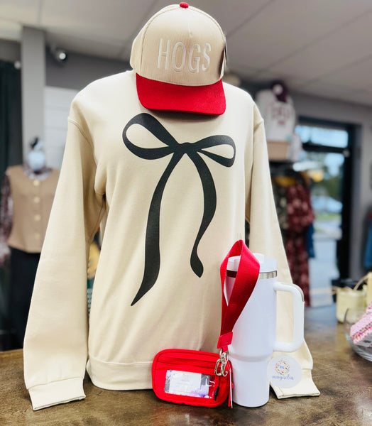Beige Bow Coquette Premium Sweatshirt
