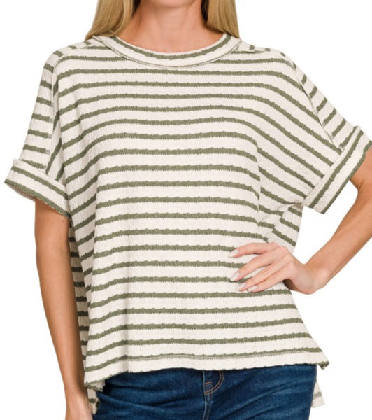 Stripe Textured Tee Green