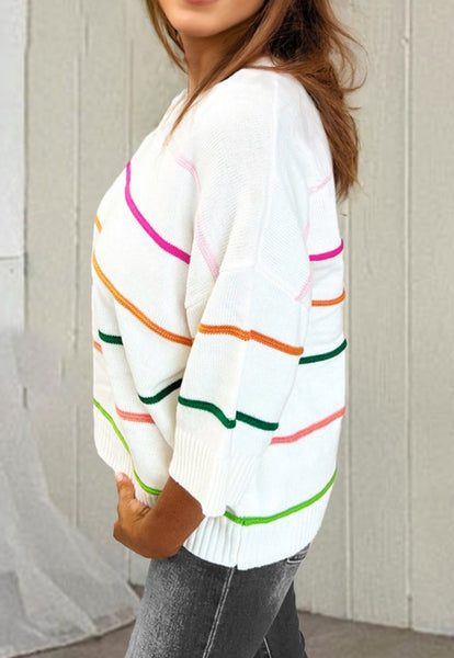 Ivory Color Block Multi Stripe Sweater