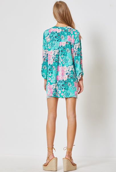 Lizzy Top Teal Turquouse Floral