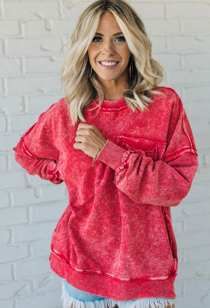 Red Weekend Washed Sweatshirt Pullover
