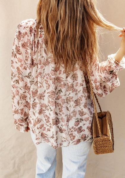 Boho Floral Bubble Sleeve Top