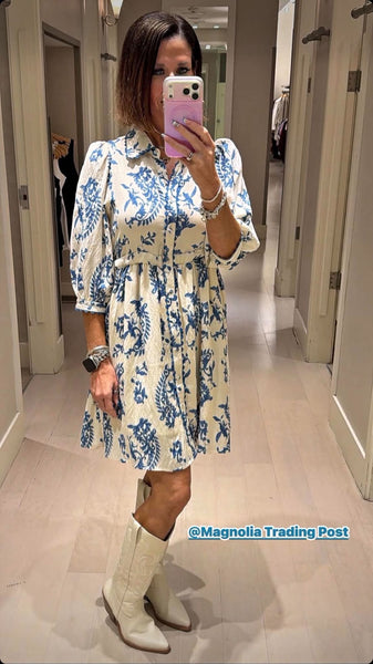 Paris Paisley Button Down Dress Blue Mix
