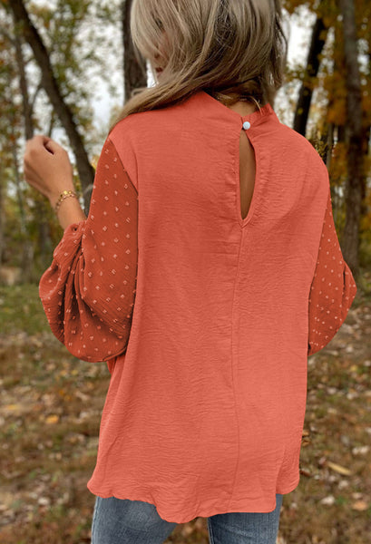 Copper Swiss Dot Balloon Sleeve Top