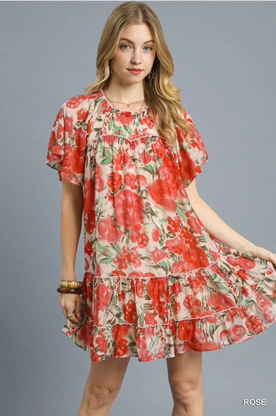 UMGEE Rose Watercolor Tiered Dress