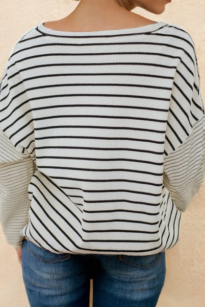 Cameron Black Ivory Stripe Knit Top