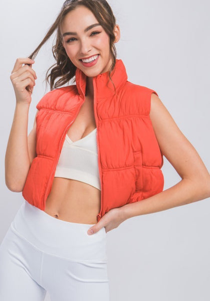 Red Cropped Puffer Vest