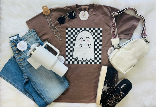 Comfort Colors Espresso Checker Ghost Tee