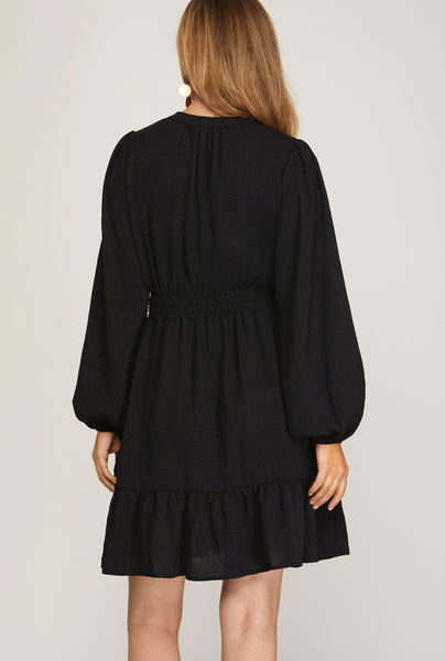 Caroline Smocked Waist Dress Black