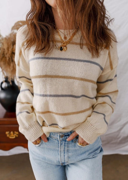 Beige Stripe Neutral Tone Sweater