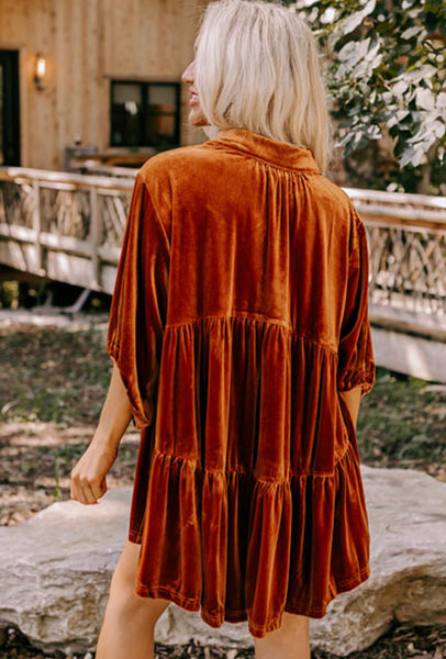 Chestnut Ruffle Velvet Tunic Top