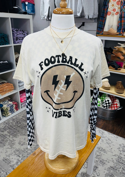 Comfort Colors Football Vibes Smiley Tee