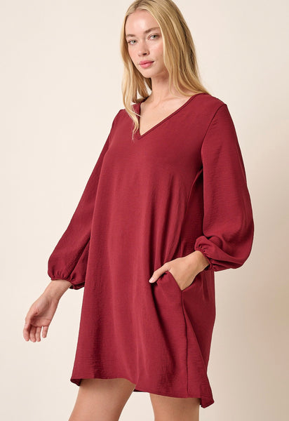 Airflow Balloon Sleeve Dress Wine