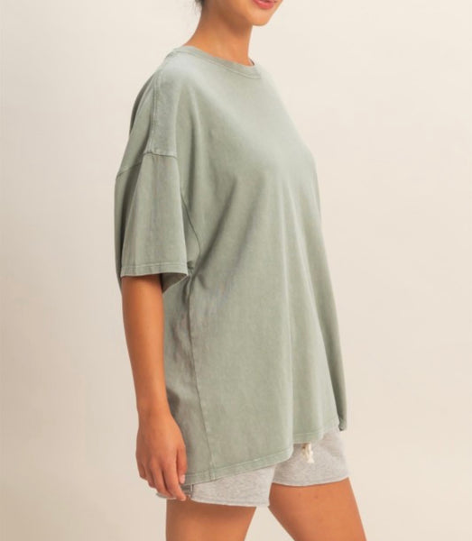 Oversized Mineral Wash Tee Sage