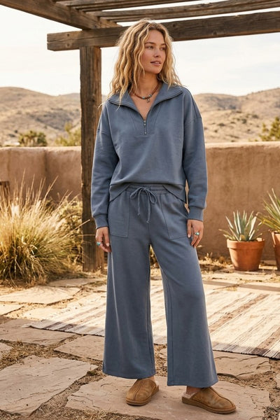 Angie 2PC Half Zip Top & Pant SET Dusty Blue