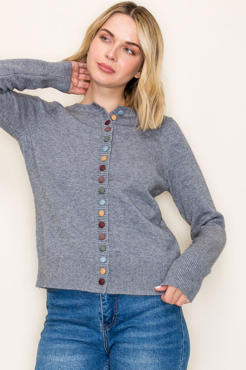 Grey Multi Button Cardigan Sweater