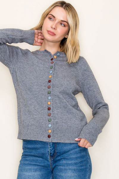 Grey Multi Button Cardigan Sweater