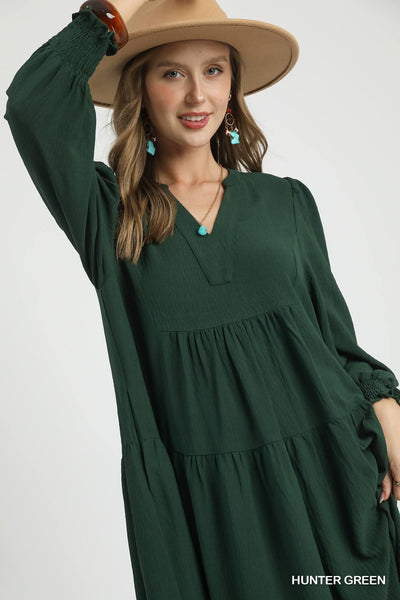 UMGEE Tiered Midi Dress Hunter Green