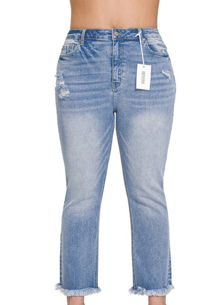 Zenana Medium Wash Curvy Denim Straight Crop Jean