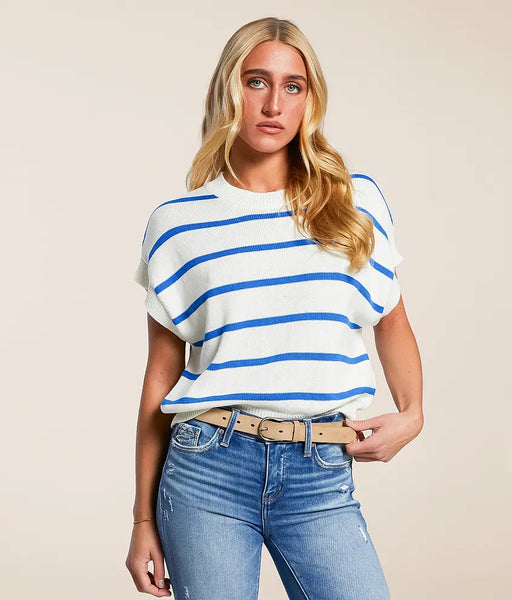 Stripe Crew Neck Knit Top Blue