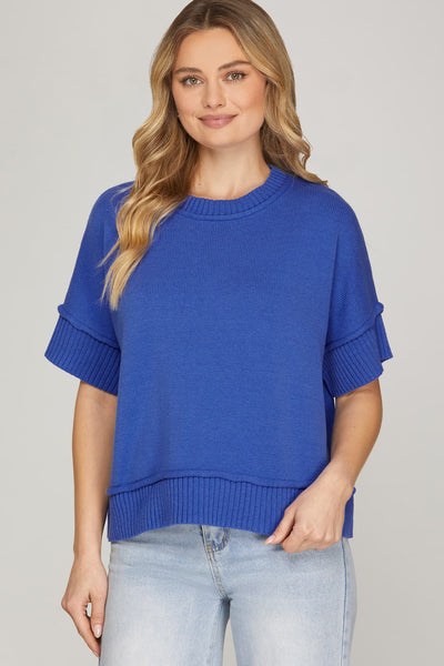 Cobalt Blue Crew Neck Sweater Top