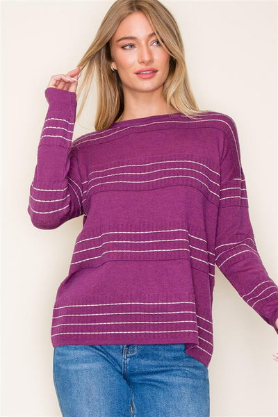 Magenta Triple Stripe Sweater