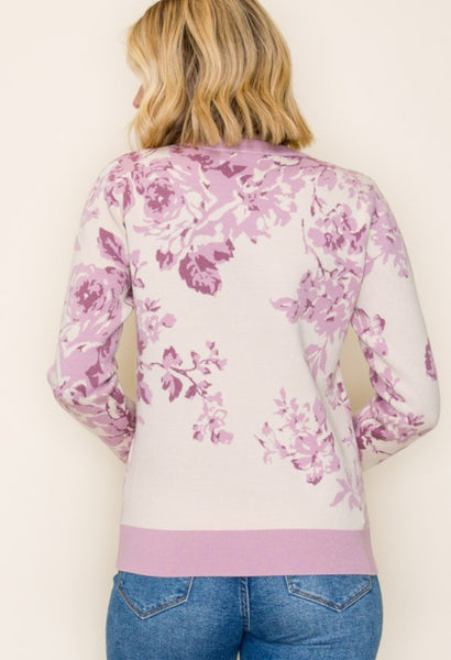 Floral Printed Sweater Lavender