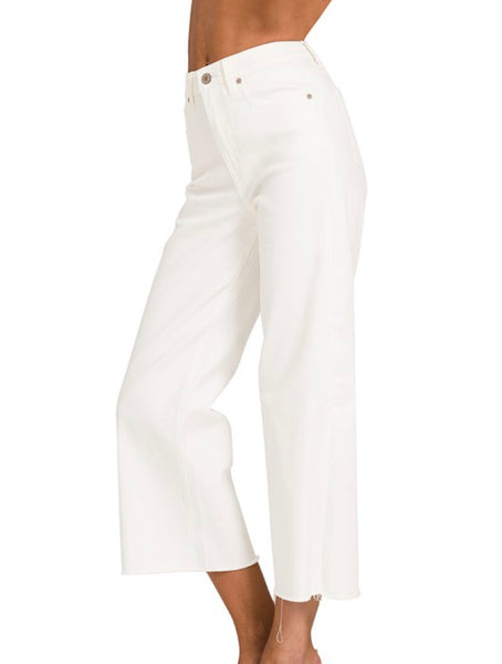 Zenana White Wide Leg Crop Denim Jean
