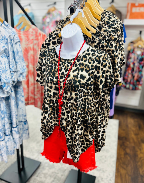 Leopard Short Sleeve Babydoll Top